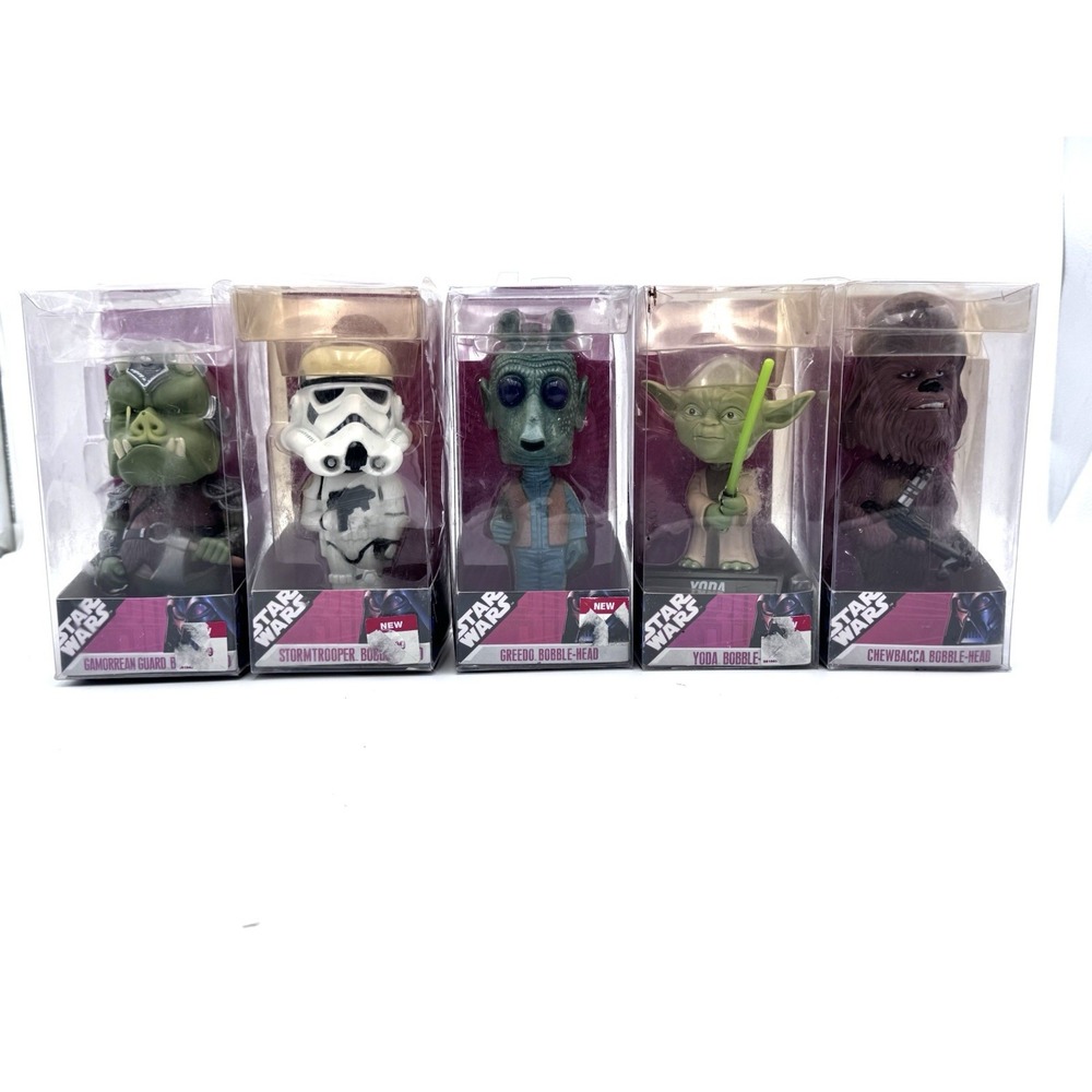 5 VTG Funko Star Wars Wacky Wobbler Bobble Heads~yoda Chewy Gamorrean Greedo +1